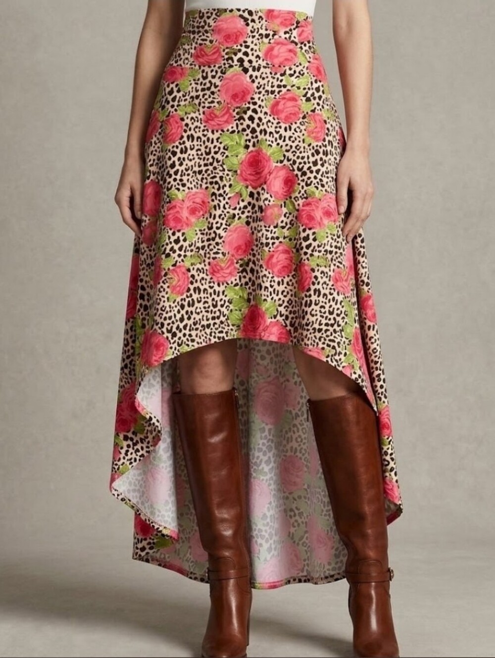 Rose and Cheetah High Low Skirt NWT